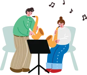 サックスの練習をしている男女のイラスト