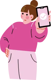 スマホ手続きが完了した女性のイラスト