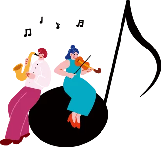 サックスとバイオリンでセッションをしているイラスト
