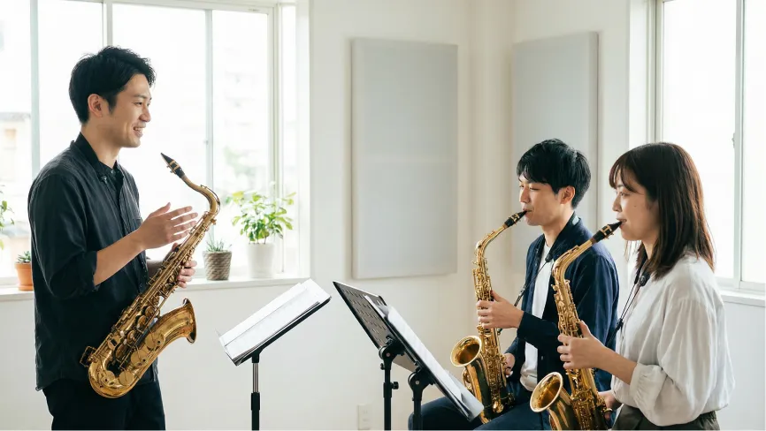 サックスのペアレッスンの様子