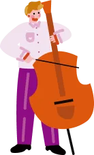 コントラバスを弾いている男性のイラスト