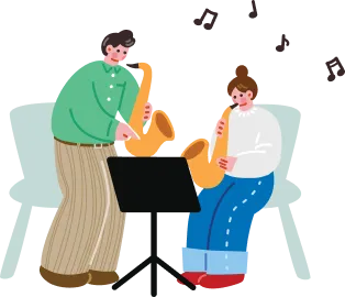 サックスの練習をしている男女のイラスト